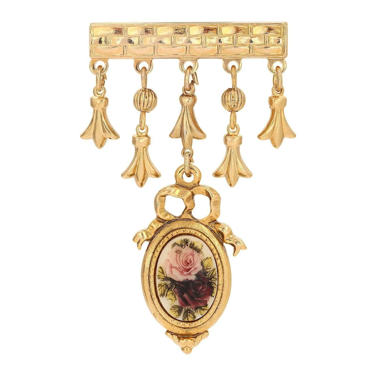 1928 Jewelry Manor House Royal Rose & Charms Bar Pin 1928 Jewelry