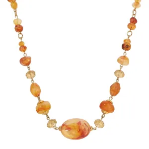 1928 Jewelry Marble Effect & Topaz Crystal Beaded Necklace 15"   3" Extension 1928 Jewelry