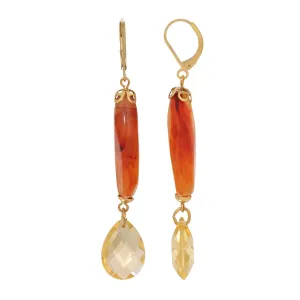 1928 Jewelry Marble Effect Carnelian Bead Light Topaz Briolette Crystal Dangle Earrings 1928 Jewelry
