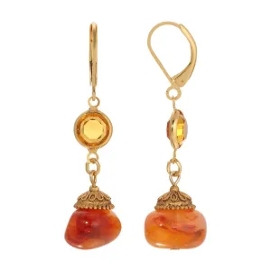 1928 Jewelry Marble Effect Carnelian Beads & Topaz Channel Crystals Dangling Earrings 1928 Jewelry