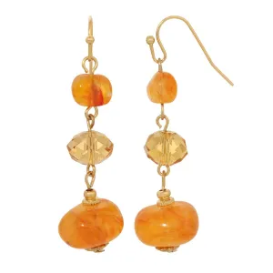 1928 Jewelry Marble Effect Carnelian Beads & Topaz Crystals Dangling Earrings 1928 Jewelry