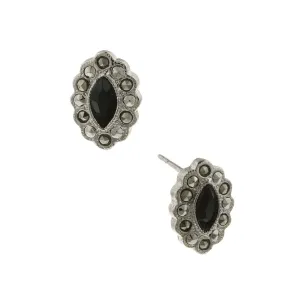 1928 Jewelry Marcasite And Black Navette Button Earrings 1928 Jewelry