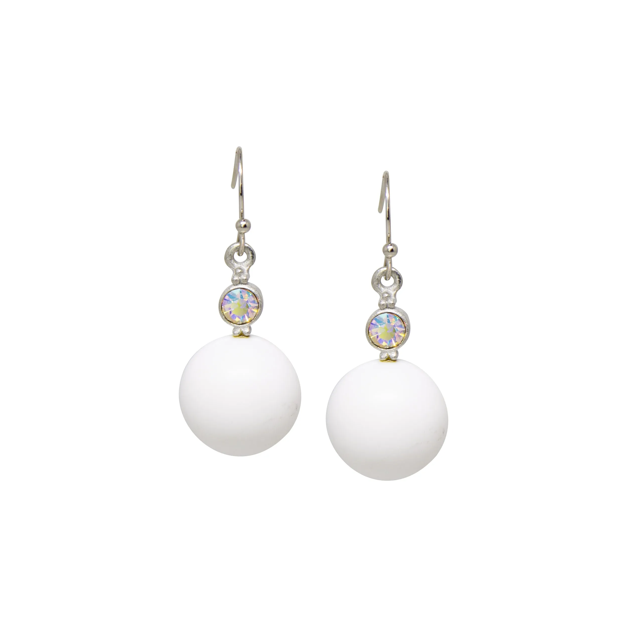 1928 Jewelry Matte White Baubles & AB Crystals Drop Earrings 1928 Jewelry