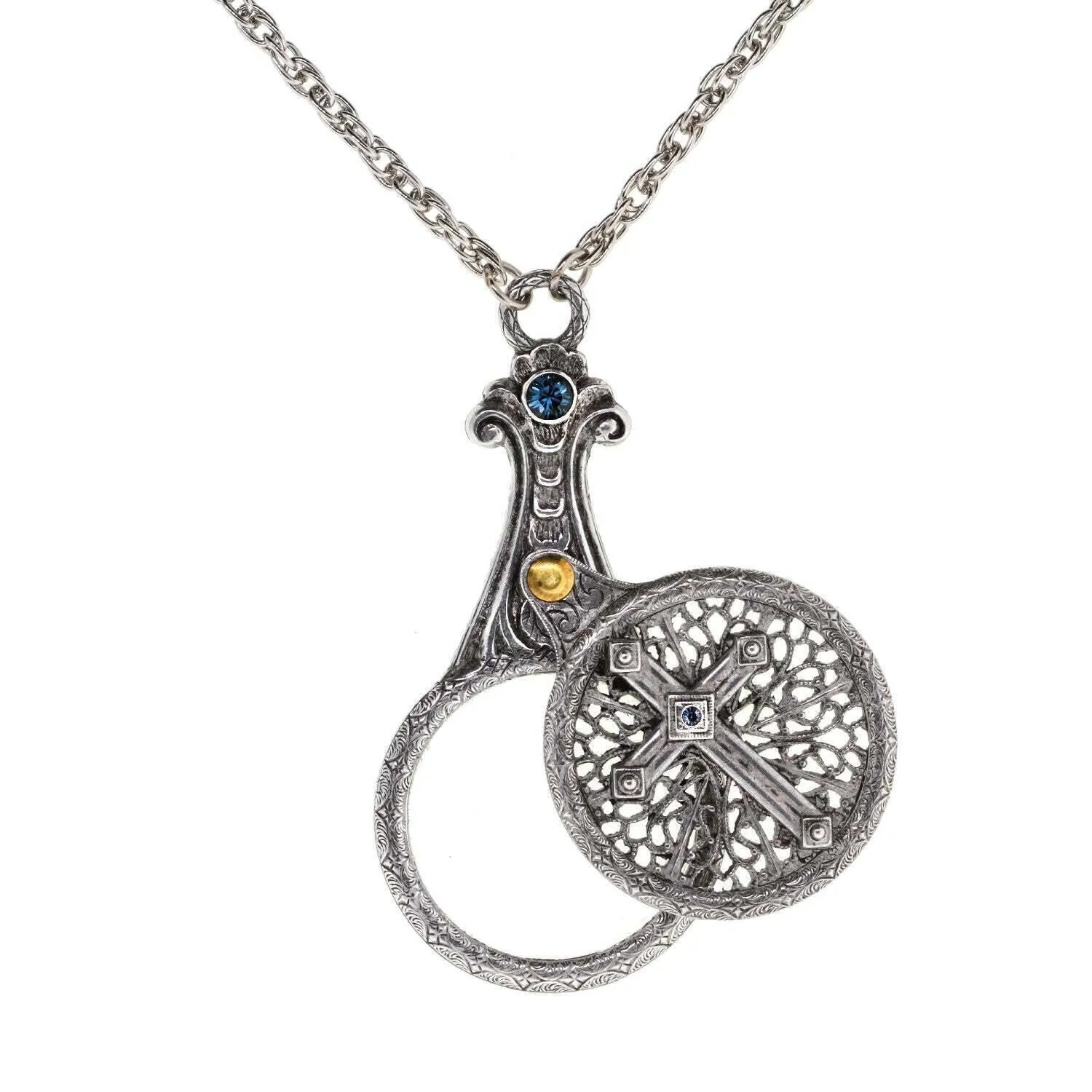 1928 Jewelry Medi Cross Filigree Sliding Magnifying Glass Crystal Necklace 30" - Magnification Power: 2X 1928 Jewelry