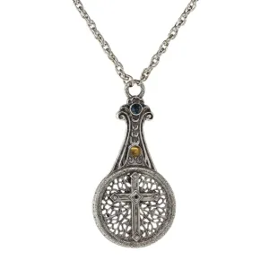 1928 Jewelry Medi Cross Filigree Sliding Magnifying Glass Crystal Necklace 30" - Magnification Power: 2X 1928 Jewelry