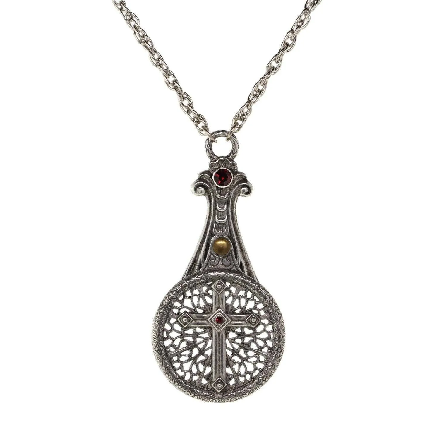 1928 Jewelry Medi Cross Filigree Sliding Magnifying Glass Crystal Necklace 30" - Magnification Power: 2X 1928 Jewelry