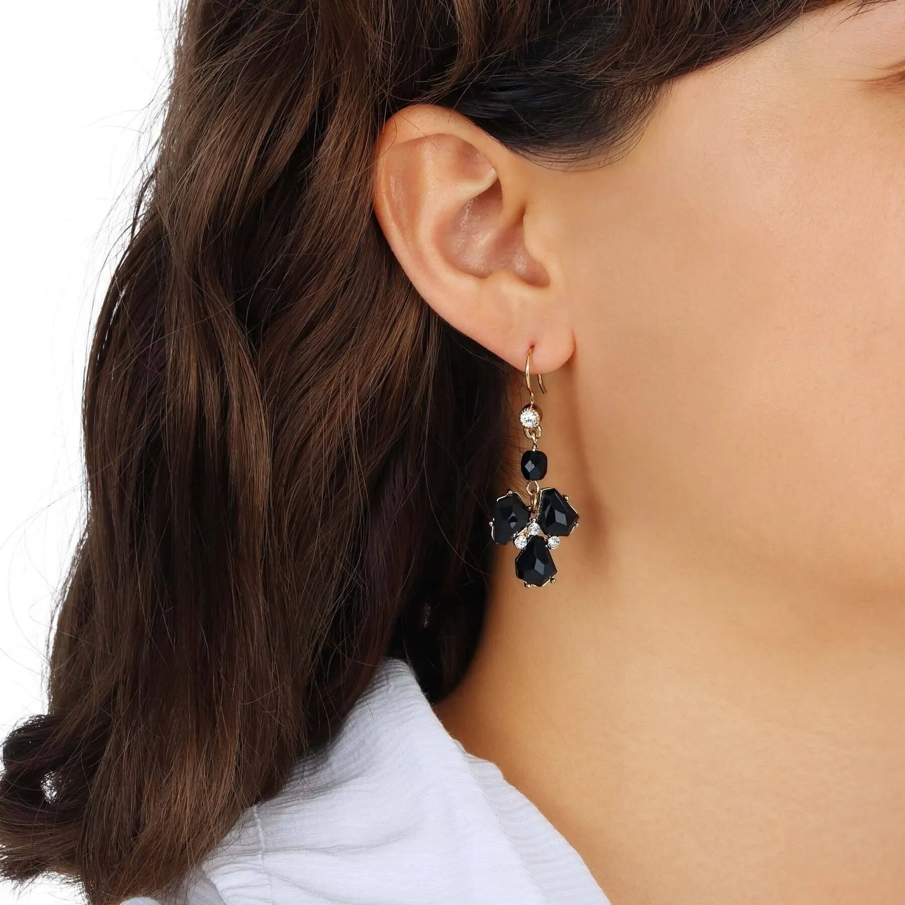 1928 Jewelry Melange Black Stone Crystal Drop Earrings 1928 Jewelry