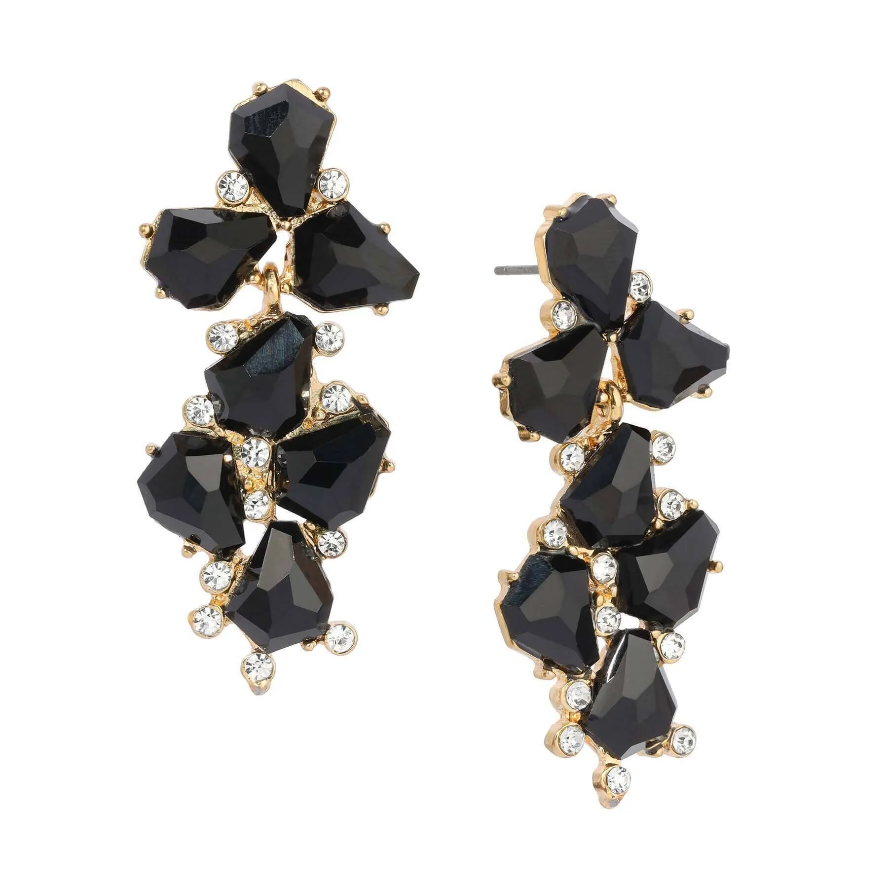 1928 Jewelry Melange Black Stone Crystal Post Drop Earrings 1928 Jewelry