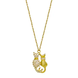 1928 Jewelry Meow & Forever Rhinestone Crystal Pendant Necklace 16"   3" Extension 1928 Jewelry
