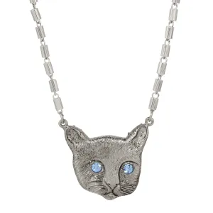 1928 Jewelry Meow Meow Blue Crystal Eyes Pendant Necklace 17" 1928 Jewelry