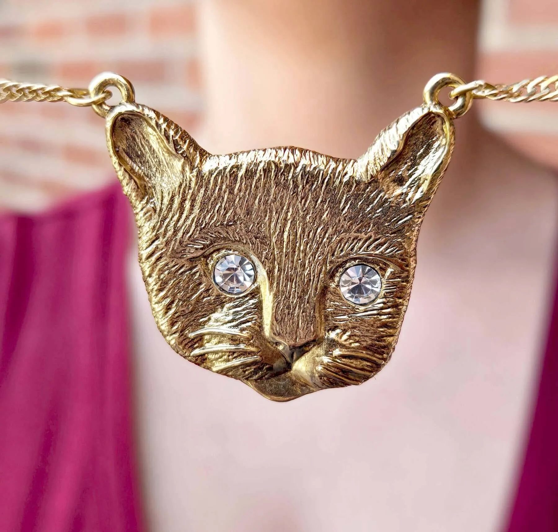 1928 Jewelry Meow Meow Crystal Eyes Pendant Necklace 17" 1928 Jewelry