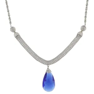 1928 Jewelry Mesh Chain And Large Blue Teardrop Pendant Necklace 18" 1928 Jewelry