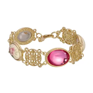 1928 Jewelry Meso Round Ceramic Rose & Pink Stone Link Bracelet 1928 Jewelry