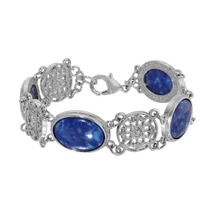 1928 Jewelry Meso Round Intricate Filigree Matrix Blue Stone Link Bracelet 1928 Jewelry