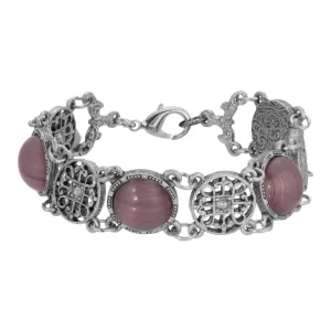 1928 Jewelry Meso Round Intricate Filigree Purple Amethyst Quartz Glass Link Bracelet 1928 Jewelry
