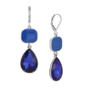 1928 Jewelry Mid Century Inspired Square And Teardrop Blue Sapphire Dangling Earrings 1928 Jewelry