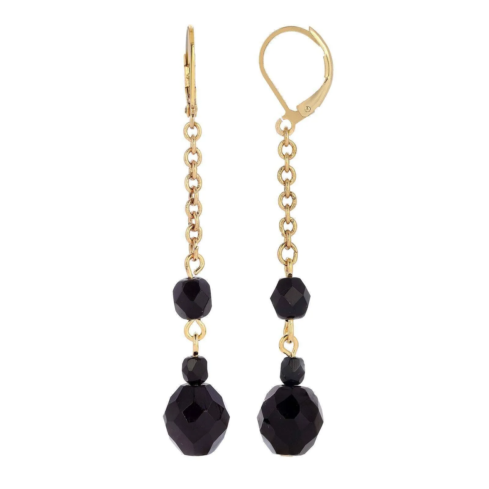 1928 Jewelry Minuit Black Glass Bead Drop Earrings 1928 Jewelry