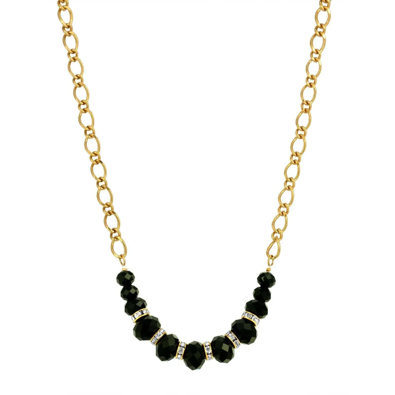 1928 Jewelry Minuit Black Glass Bead Necklace 16"   3" Extender 1928 Jewelry