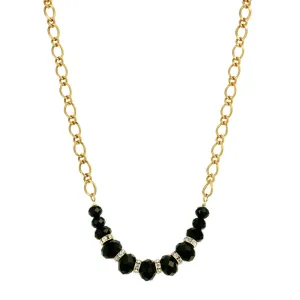 1928 Jewelry Minuit Black Glass Bead Necklace 16"   3" Extender 1928 Jewelry