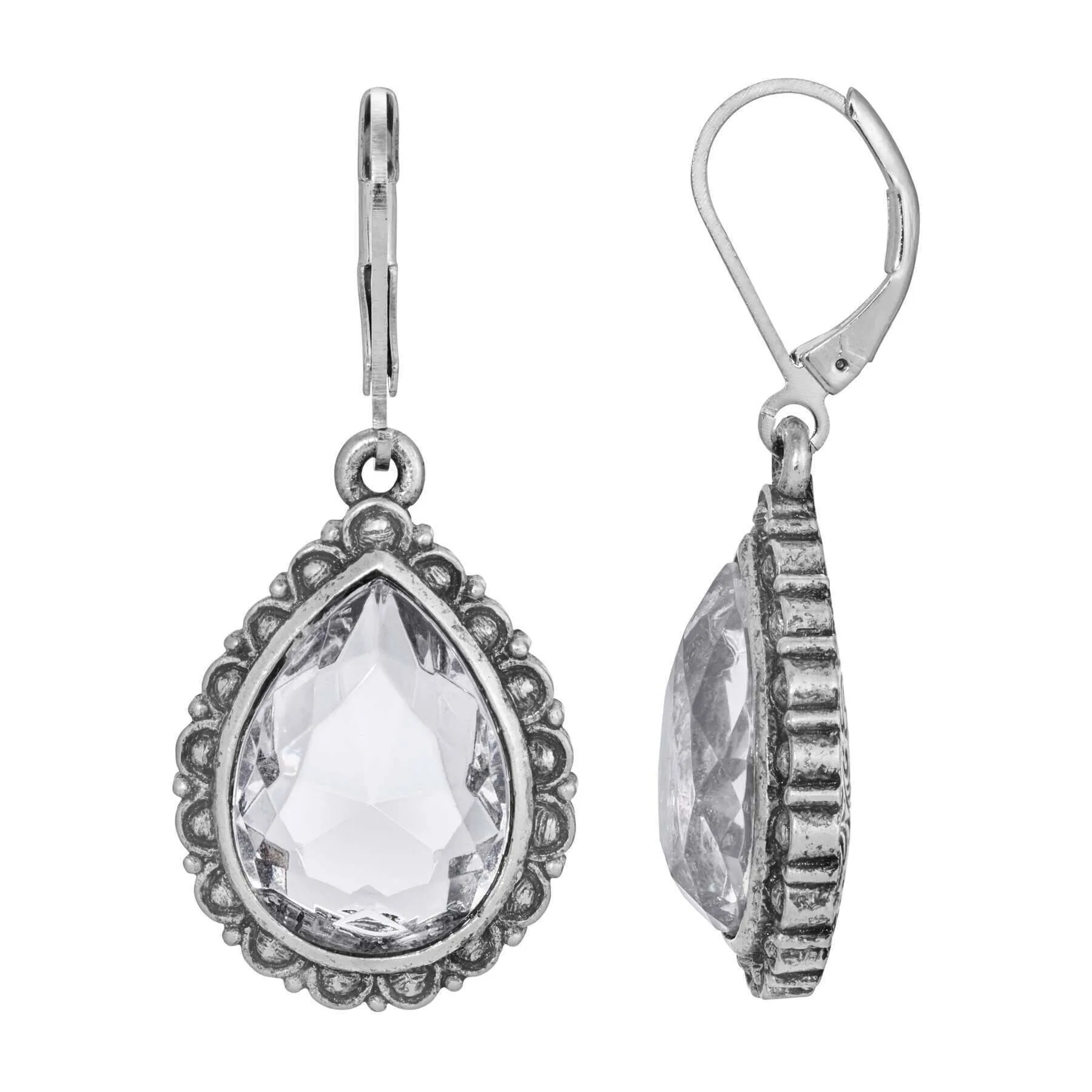 1928 Jewelry Moda Antiqued Teardrop Stone Drop Earrings 1928 Jewelry