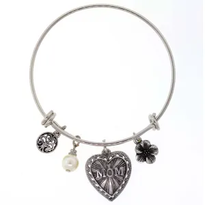 1928 Jewelry Mom Heart Flower White Faux Pearl Charm Bracelet 1928 Jewelry