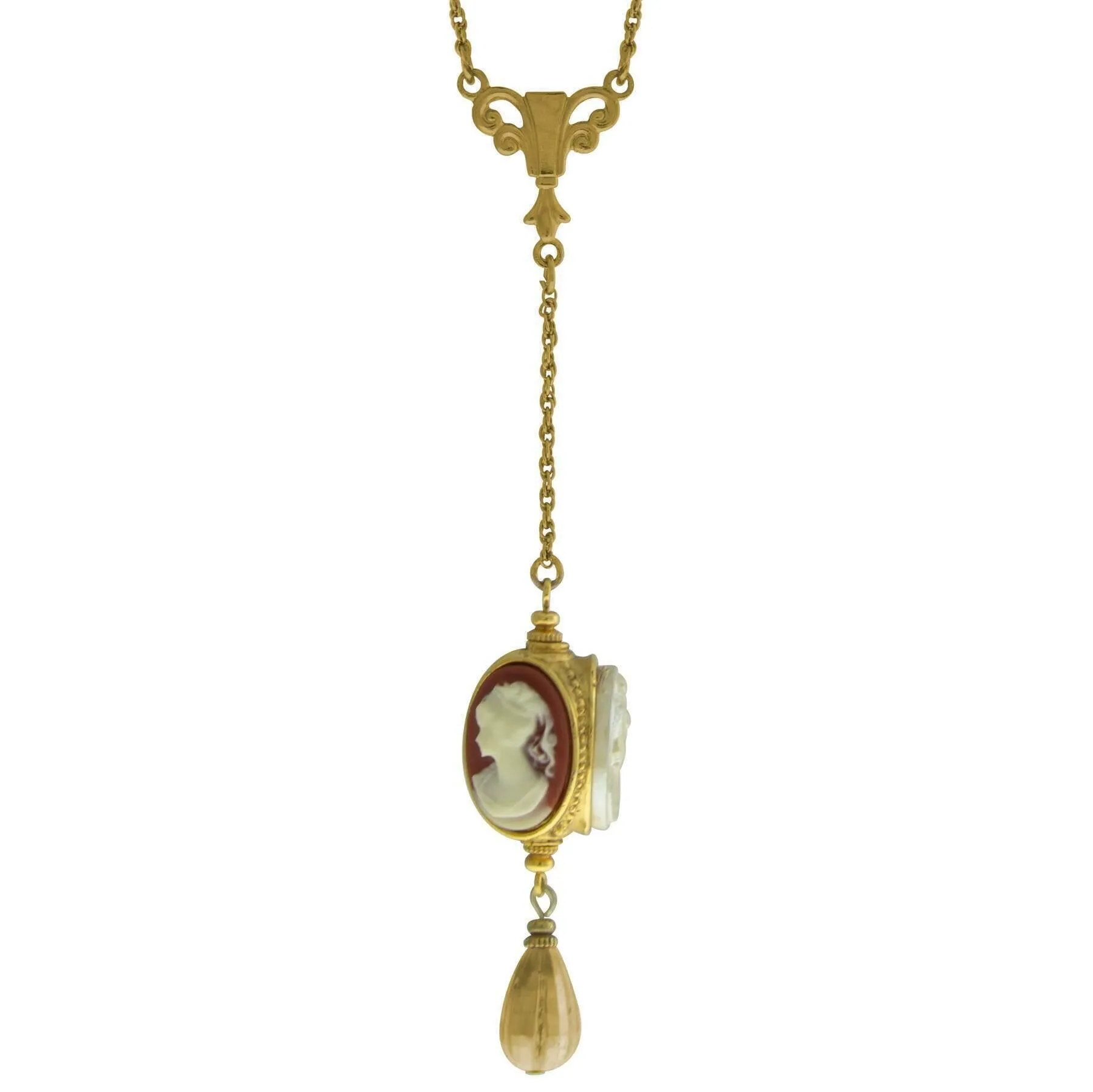 1928 Jewelry Monarchy Cameo 3 Way Spinner Drop Pendant Necklace 24" 1928 Jewelry