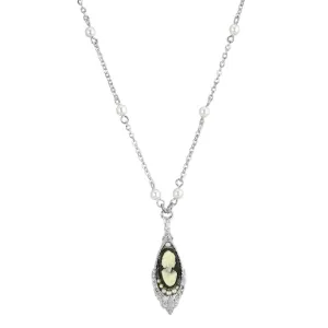 1928 Jewelry Monarchy Cameo Faux Pearl Bead Drop Pendant Necklace 1928 Jewelry