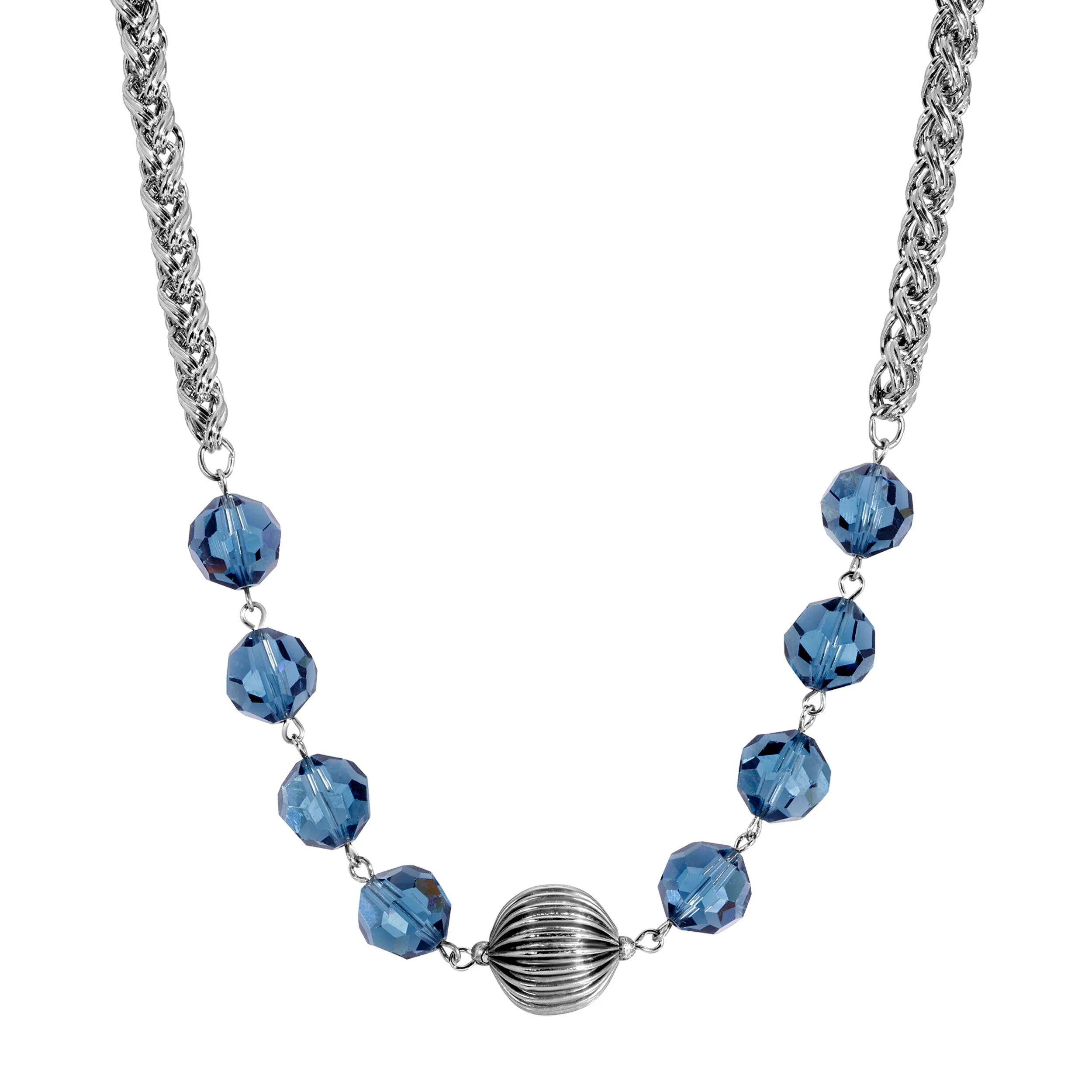 1928 Jewelry Montana Blue Crystal & Bead Necklace 16"   3" Extension 1928 Jewelry