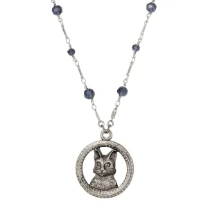 1928 Jewelry Montana Blue Crystal Floral Adorned Cat Pendant Necklace 28" 1928 Jewelry