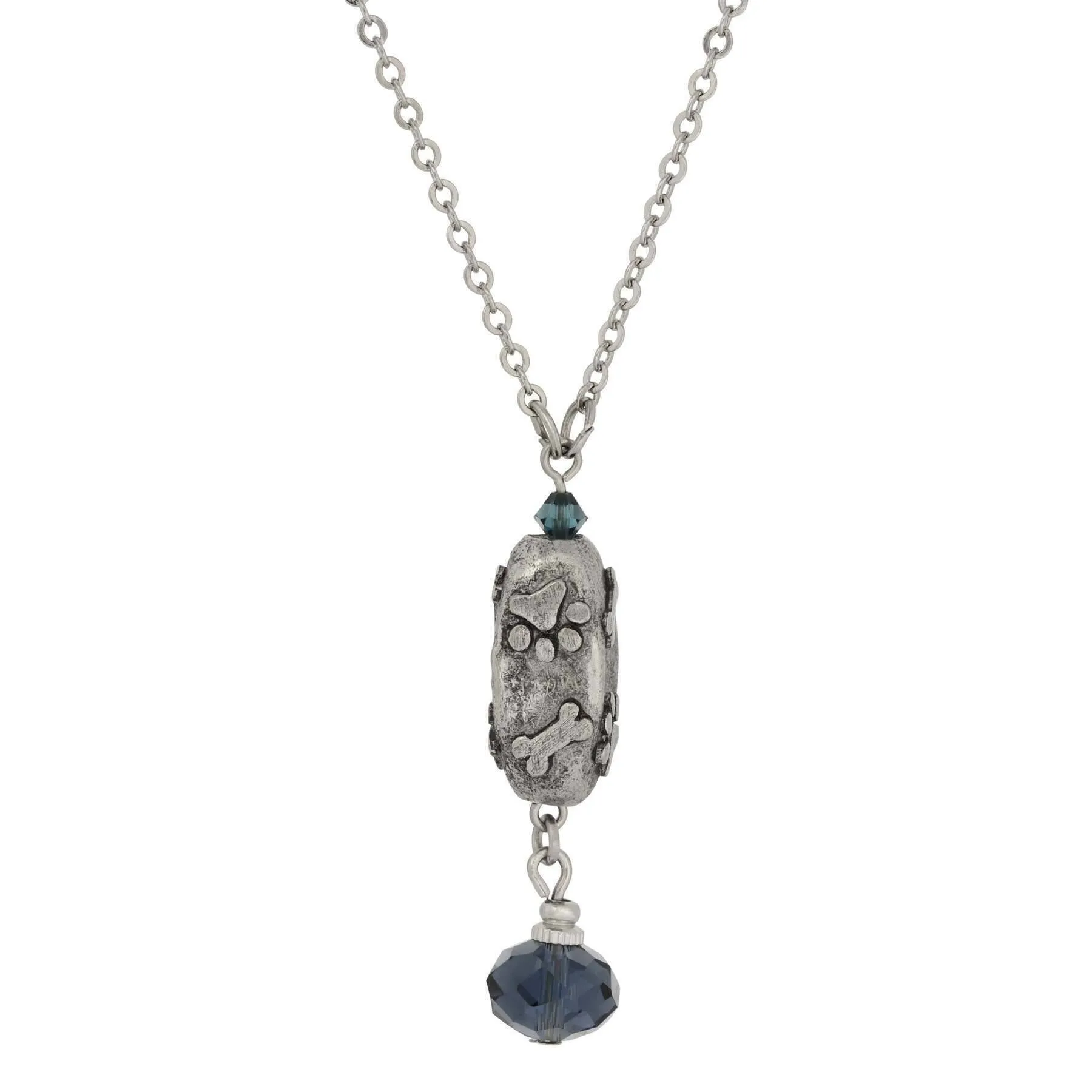 1928 Jewelry Montana Blue Crystal Paws And Bones Pendant Necklace 16" 1928 Jewelry