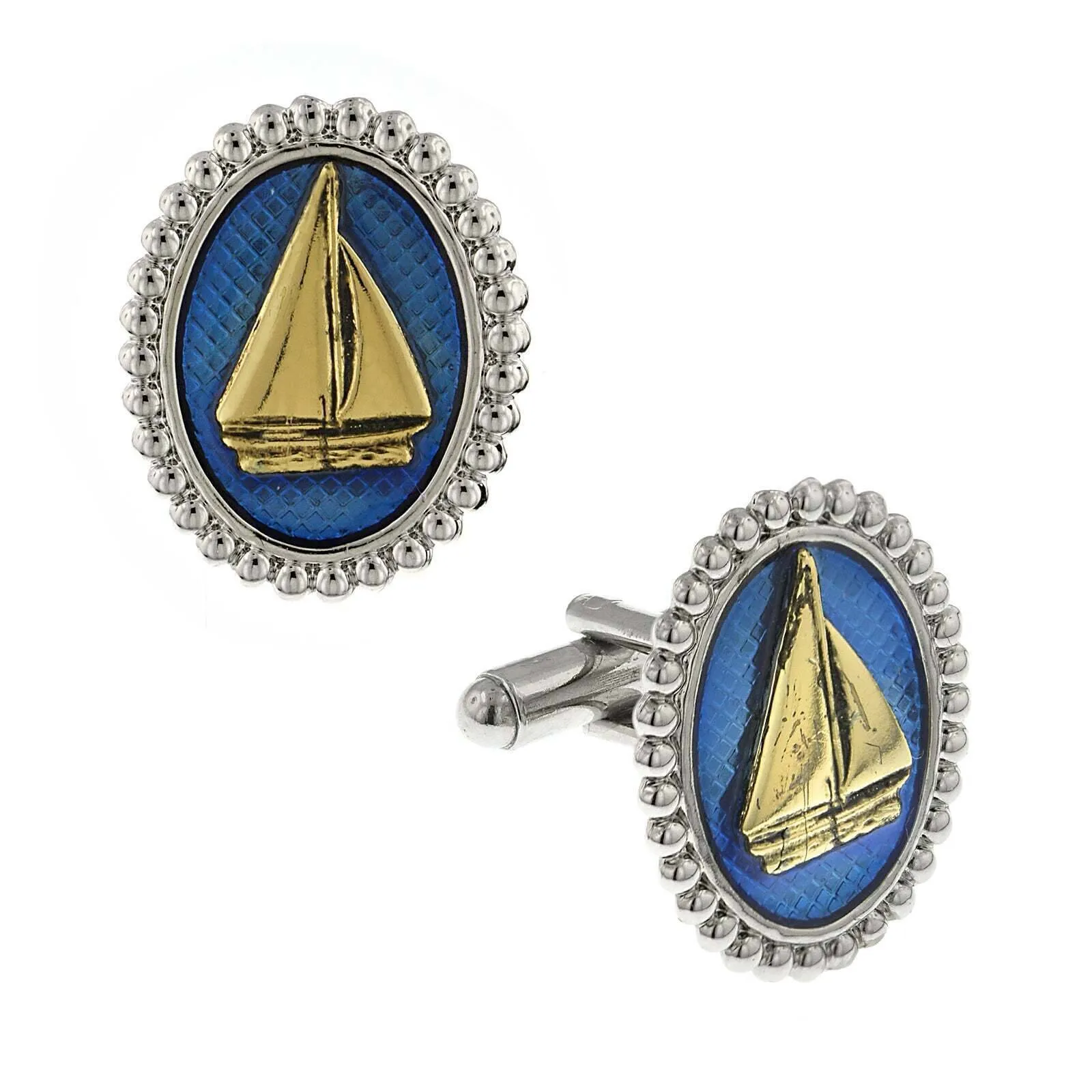 1928 Jewelry Montana Blue Enamel Sailboat Cufflinks 1928 Jewelry