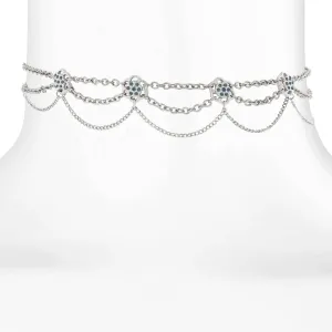 1928 Jewelry Montana Blue Flower Crystal Silver Chain Drape Choker Necklace 12"   5" Extender 1928 Jewelry