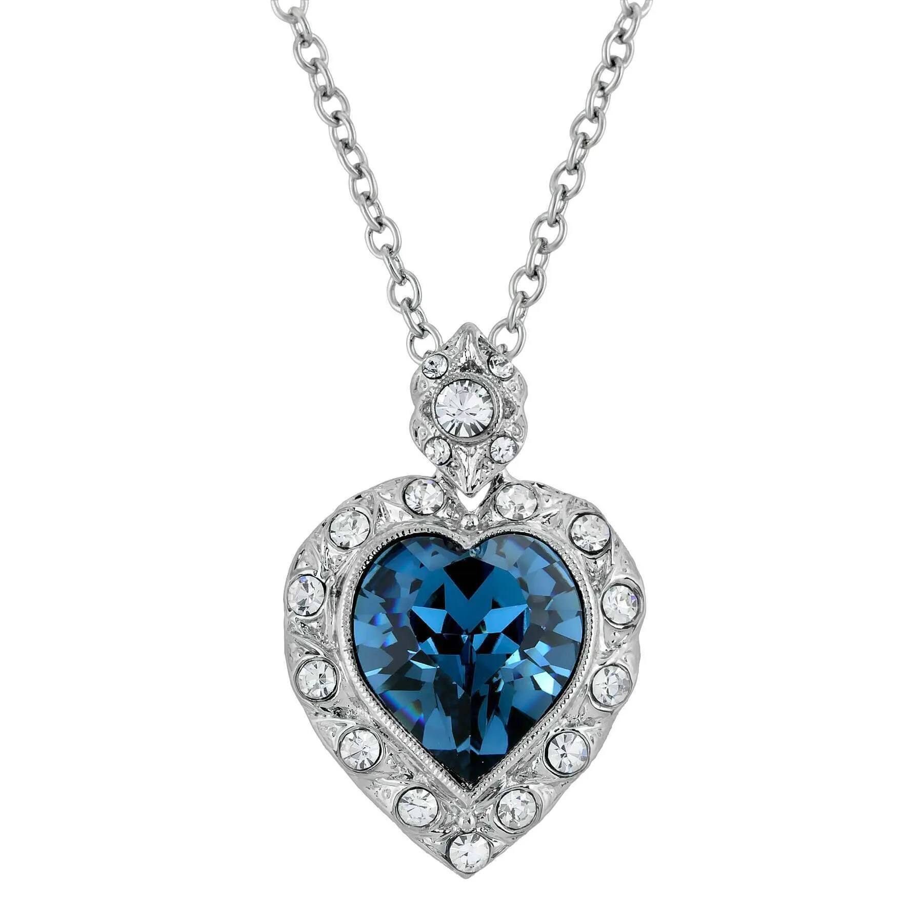 1928 Jewelry Montana Blue Hope Crystal Pendant Necklace 18"   3" Extension 1928 Jewelry