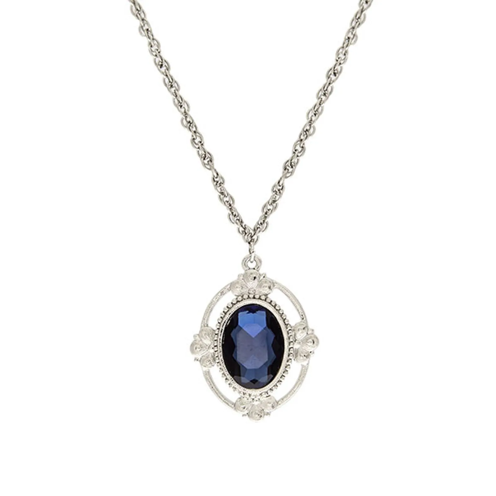 1928 Jewelry Montana Blue Oval Glass Stone Pendant Necklace 16"   3" Extension 1928 Jewelry