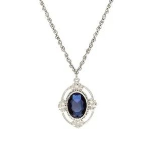 1928 Jewelry Montana Blue Oval Glass Stone Pendant Necklace 16"   3" Extension 1928 Jewelry