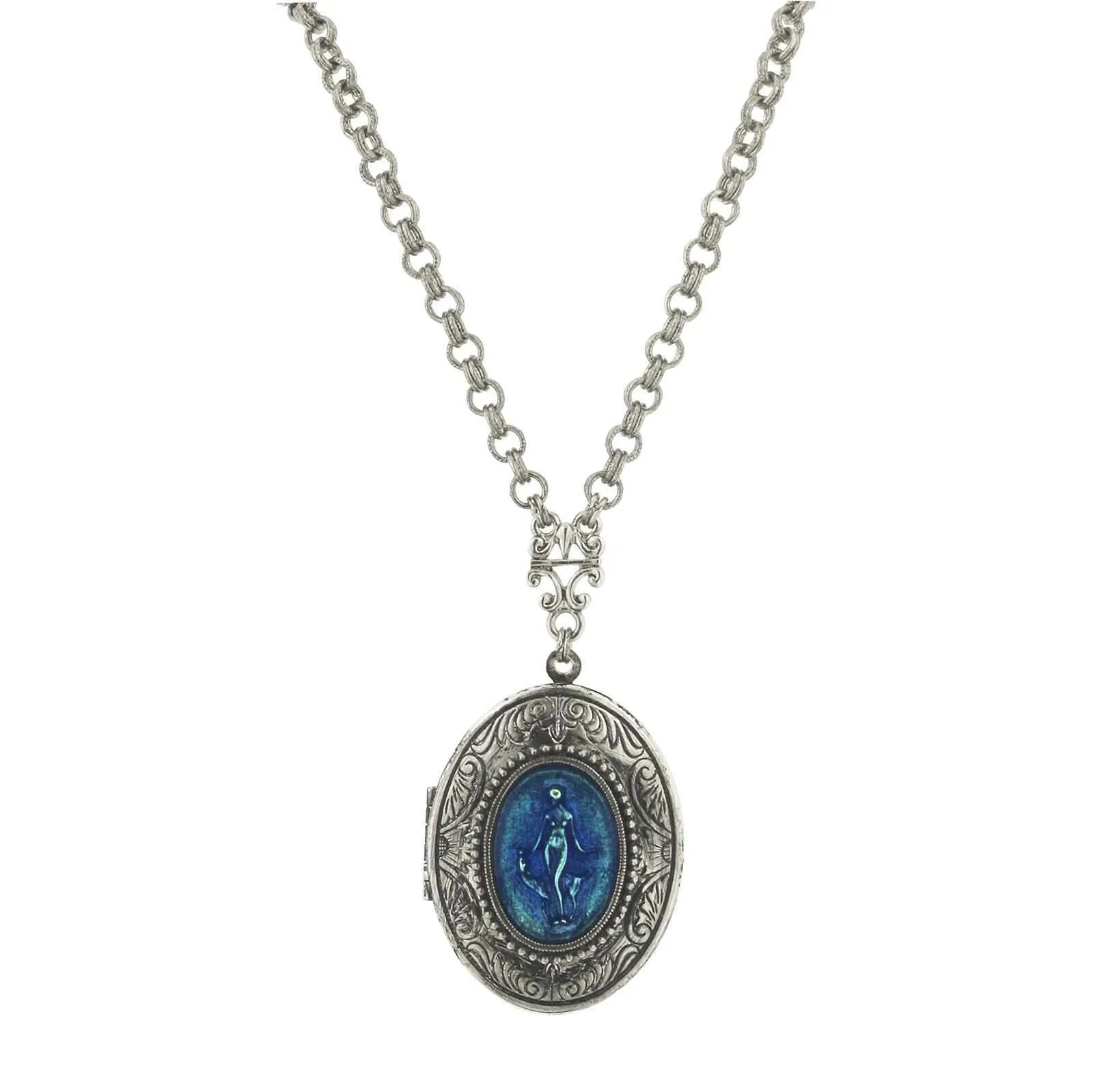 1928 Jewelry Montana Blue Roman Goddess Locket Necklace 32" 1928 Jewelry