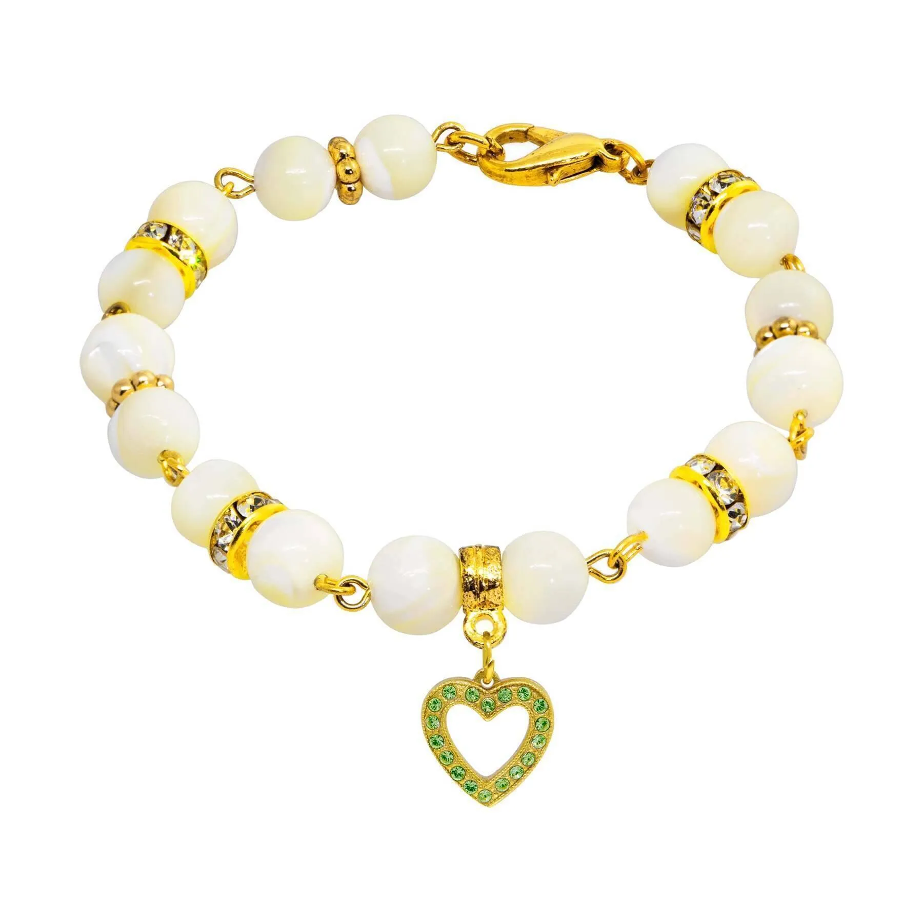 1928 Jewelry Mother of Pearl Crystal Birthstone Heart Charm Bracelet 1928 Jewelry