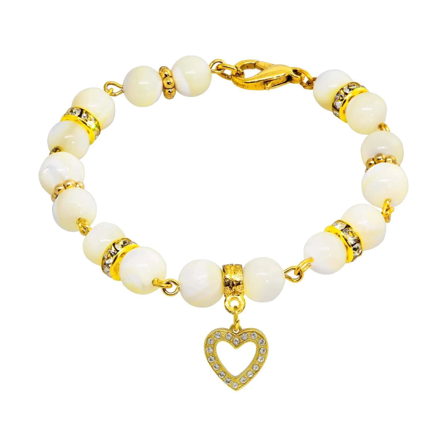 1928 Jewelry Mother of Pearl Crystal Birthstone Heart Charm Bracelet 1928 Jewelry