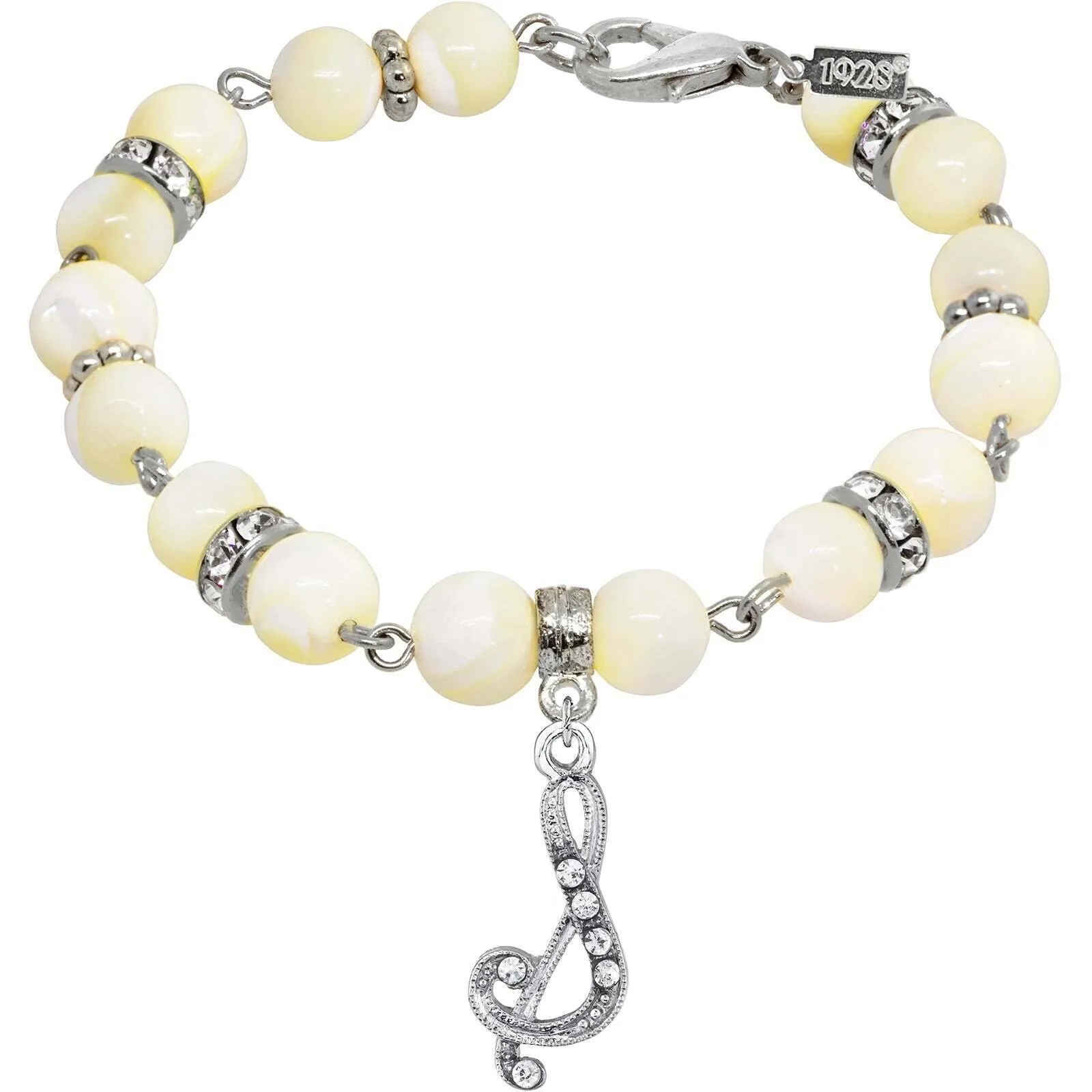 1928 Jewelry Mother Of Pearl Crystal Initial Charm Bracelet 1928 Jewelry