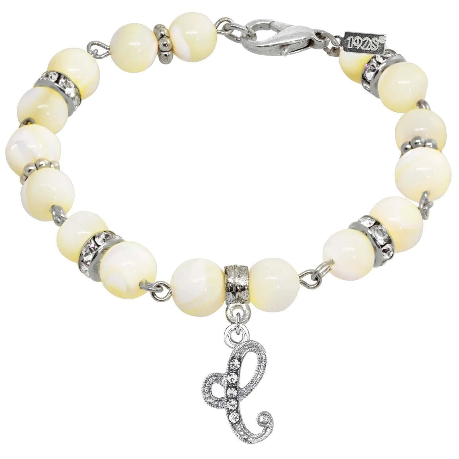 1928 Jewelry Mother Of Pearl Crystal Initial Charm Bracelet 1928 Jewelry