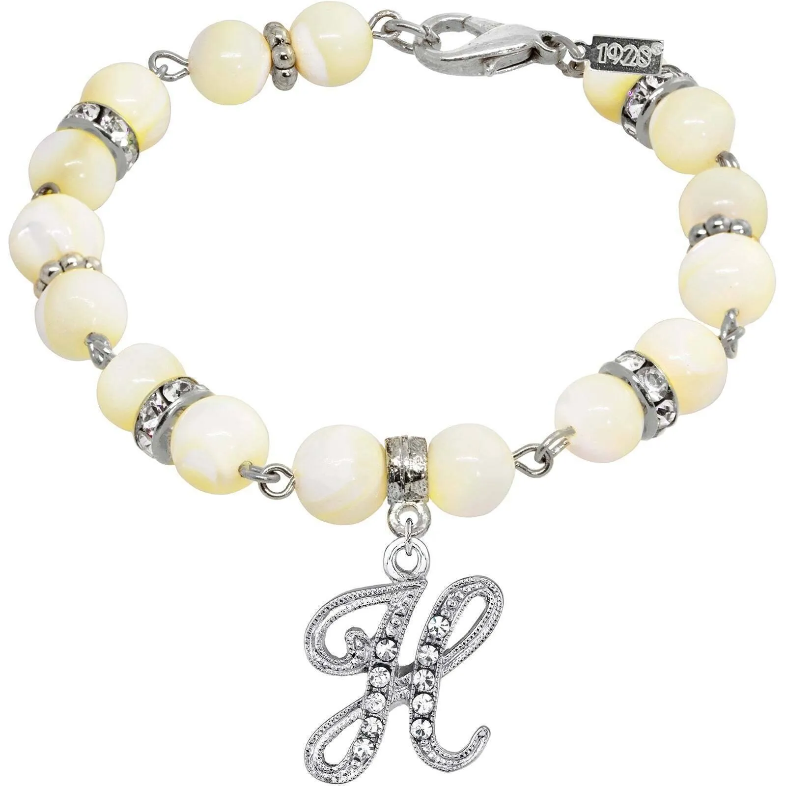 1928 Jewelry Mother Of Pearl Crystal Initial Charm Bracelet 1928 Jewelry