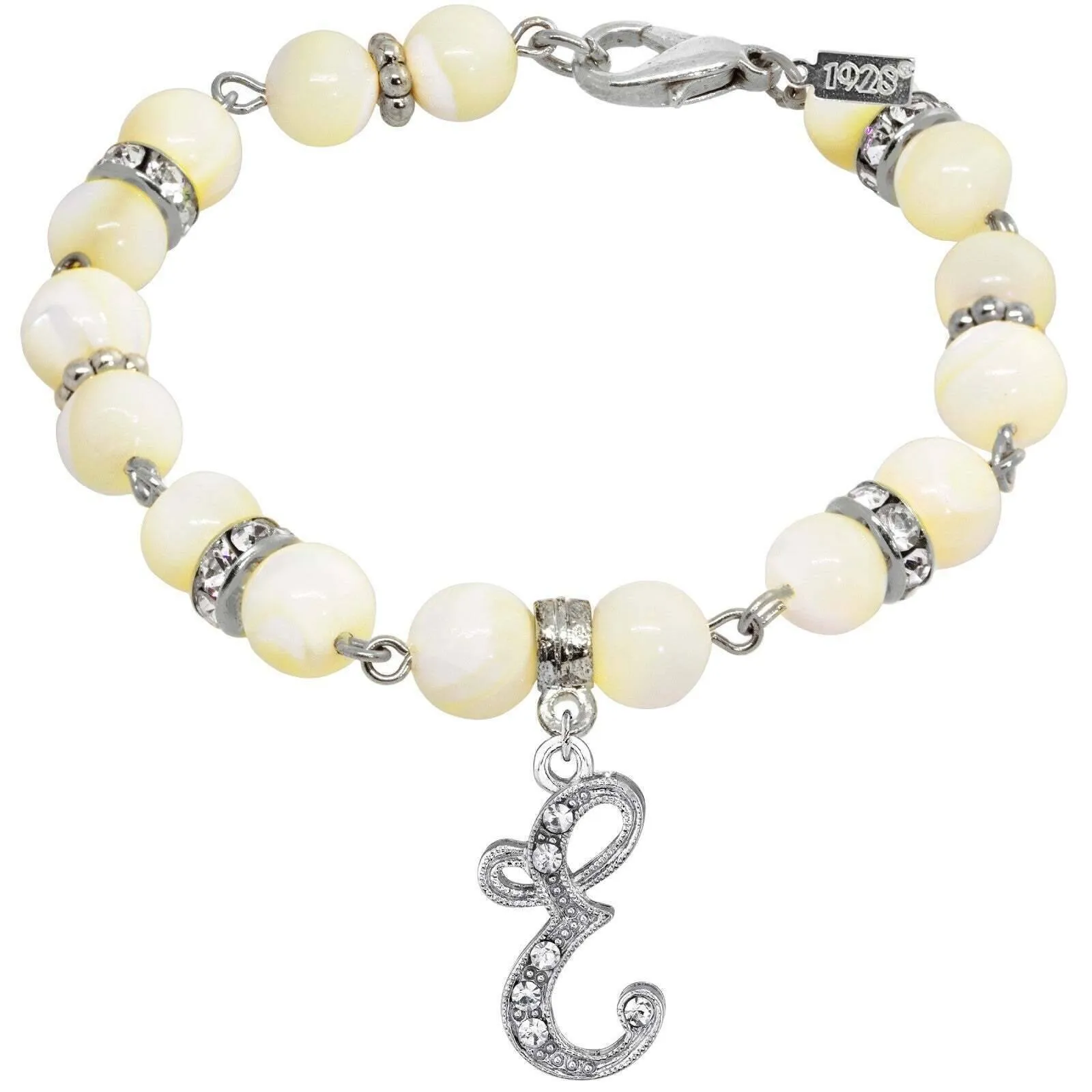 1928 Jewelry Mother Of Pearl Crystal Initial Charm Bracelet 1928 Jewelry