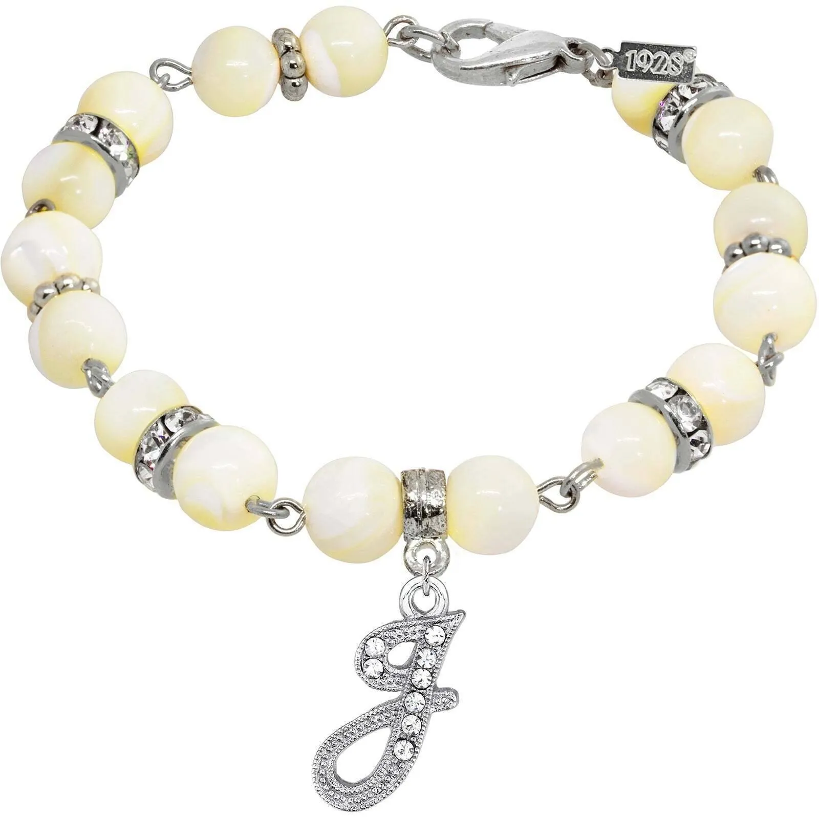 1928 Jewelry Mother Of Pearl Crystal Initial Charm Bracelet 1928 Jewelry