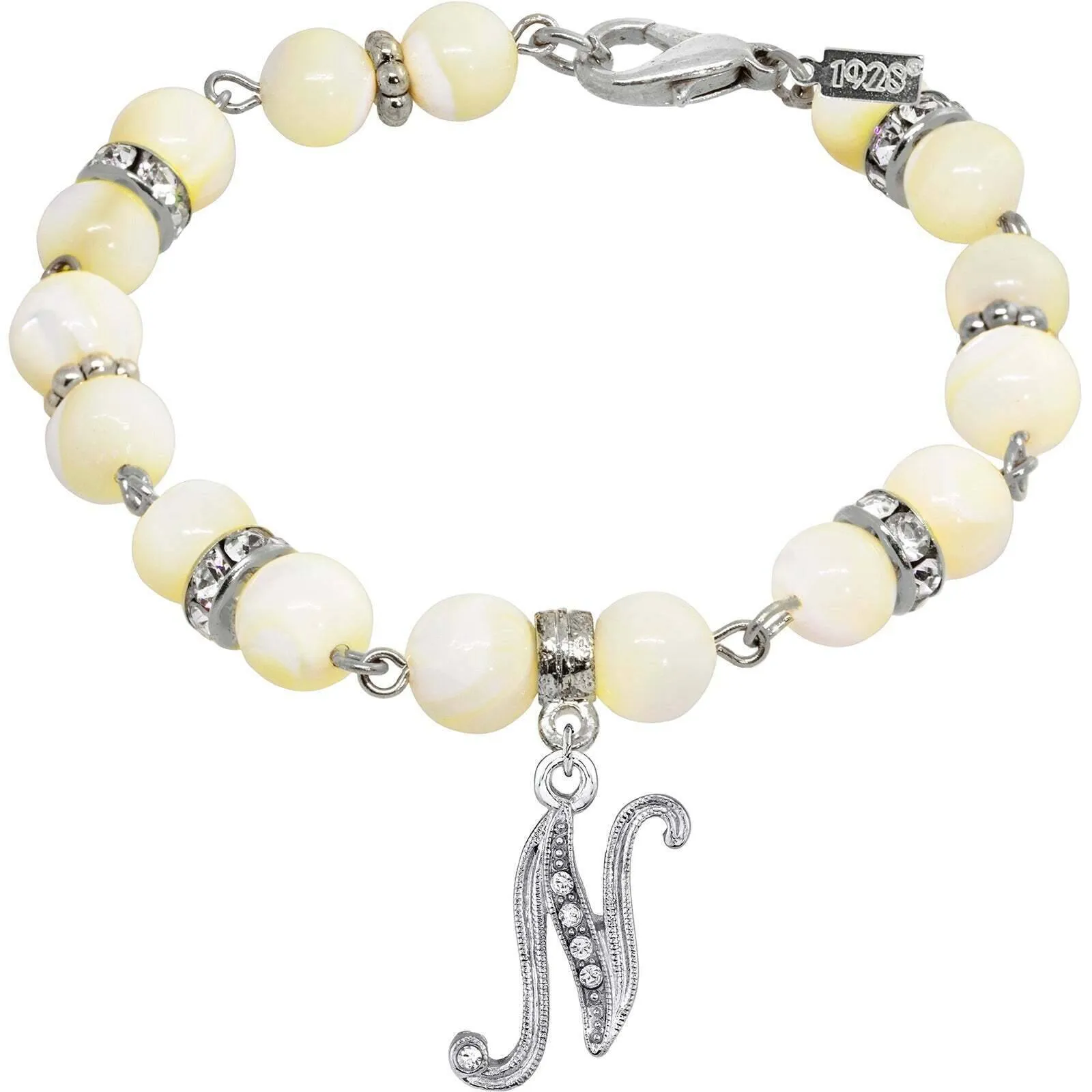 1928 Jewelry Mother Of Pearl Crystal Initial Charm Bracelet 1928 Jewelry