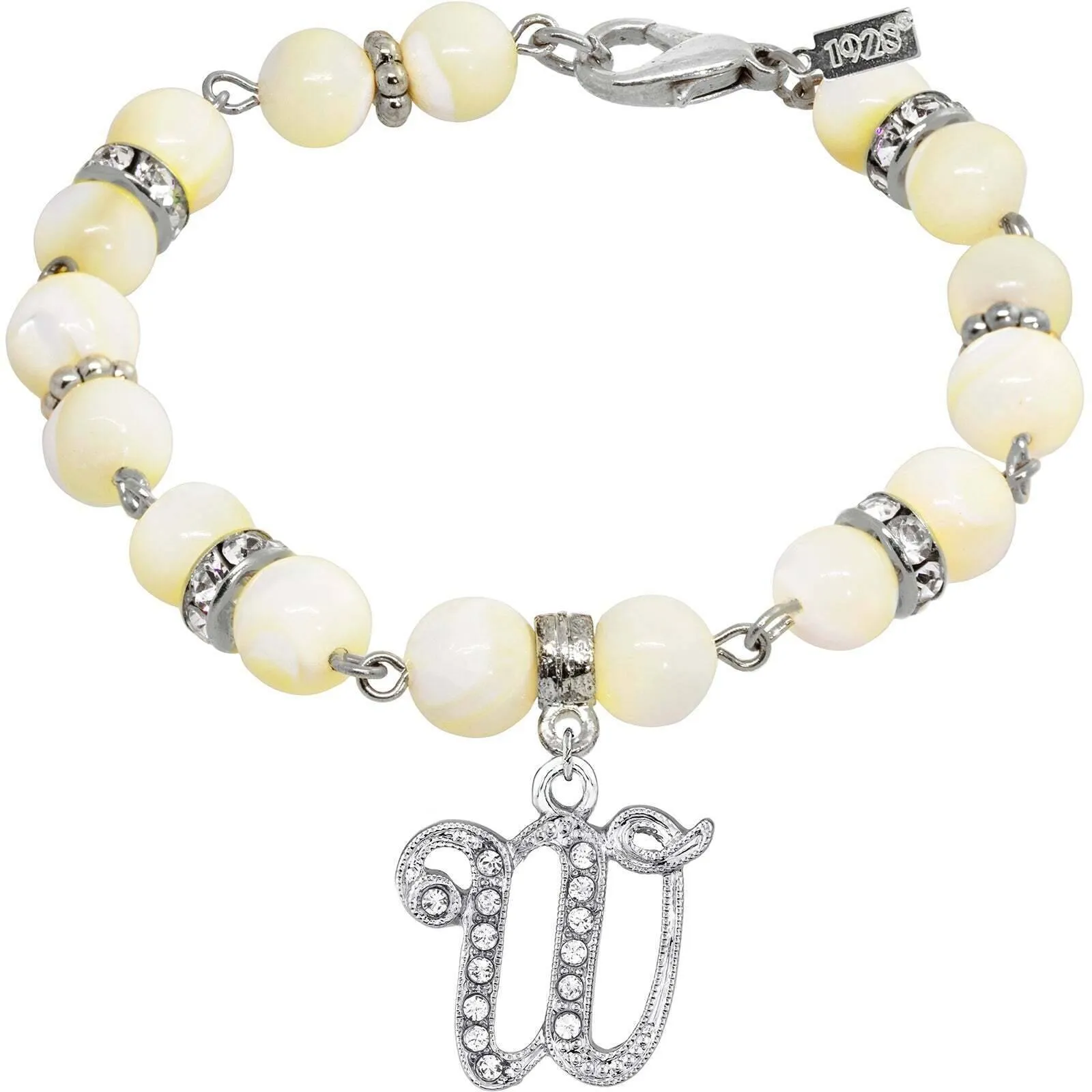 1928 Jewelry Mother Of Pearl Crystal Initial Charm Bracelet 1928 Jewelry