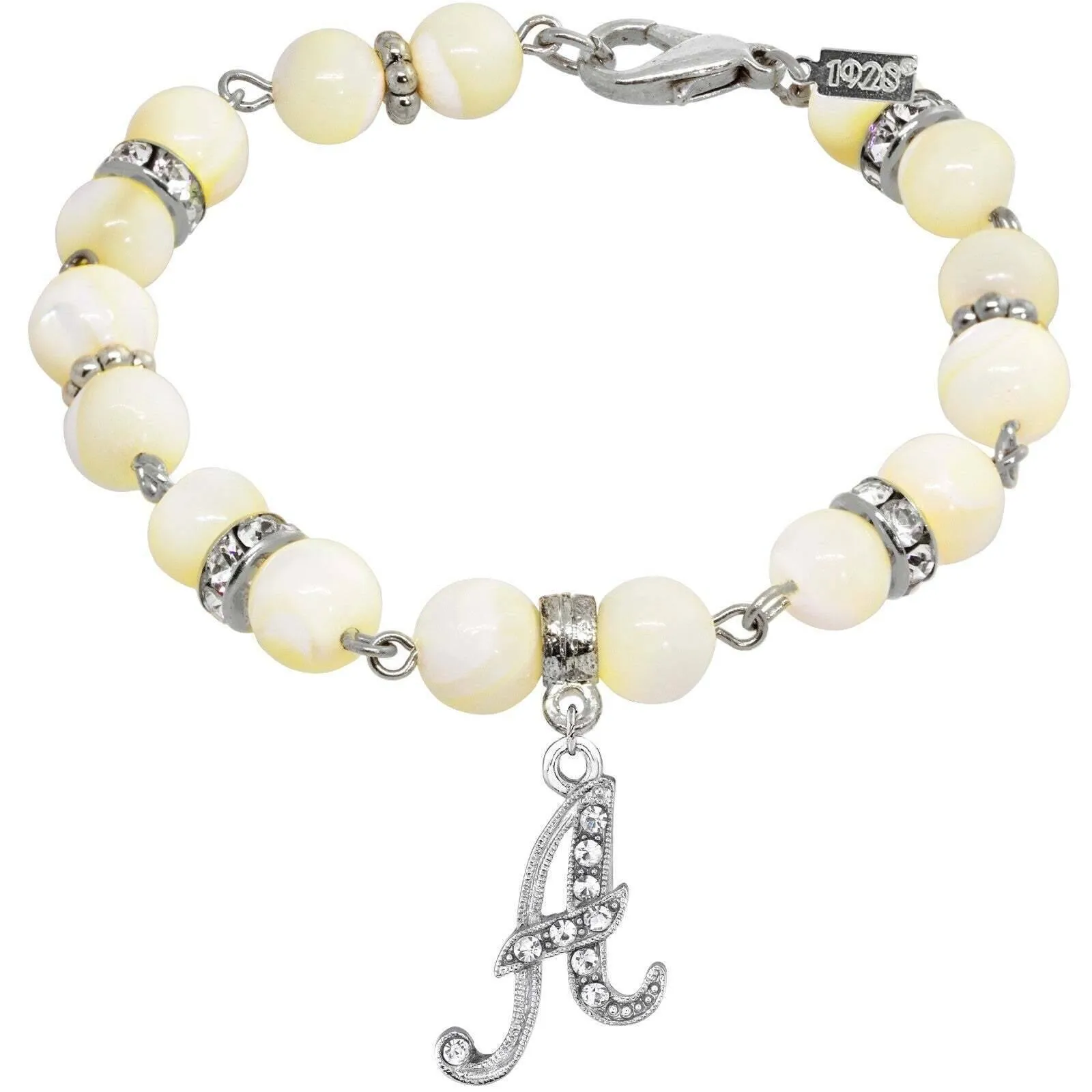 1928 Jewelry Mother Of Pearl Crystal Initial Charm Bracelet 1928 Jewelry