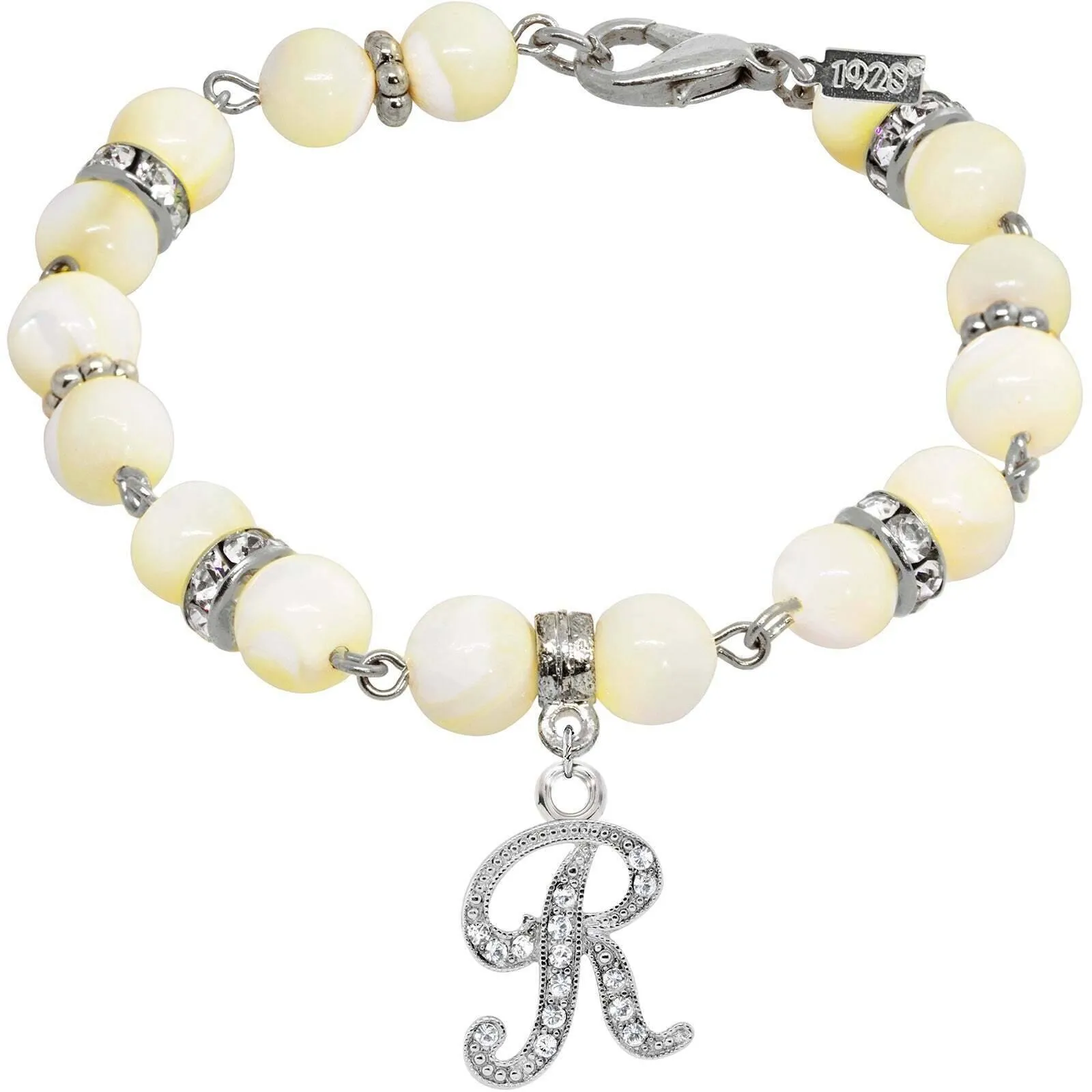 1928 Jewelry Mother Of Pearl Crystal Initial Charm Bracelet 1928 Jewelry