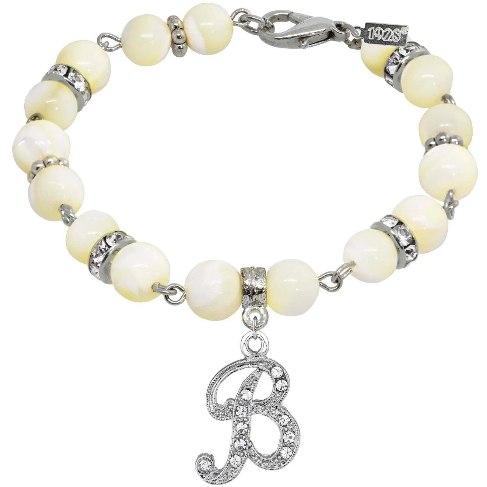 1928 Jewelry Mother Of Pearl Crystal Initial Charm Bracelet 1928 Jewelry