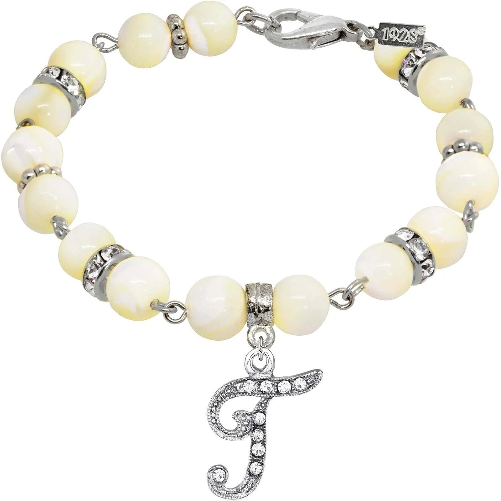 1928 Jewelry Mother Of Pearl Crystal Initial Charm Bracelet 1928 Jewelry