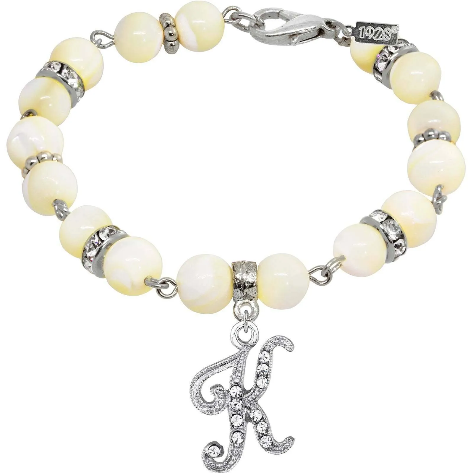 1928 Jewelry Mother Of Pearl Crystal Initial Charm Bracelet 1928 Jewelry